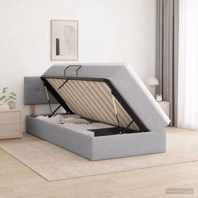 Letto con contenitore e materasso Grigio Chiaro 90 x 200 cm 3458595