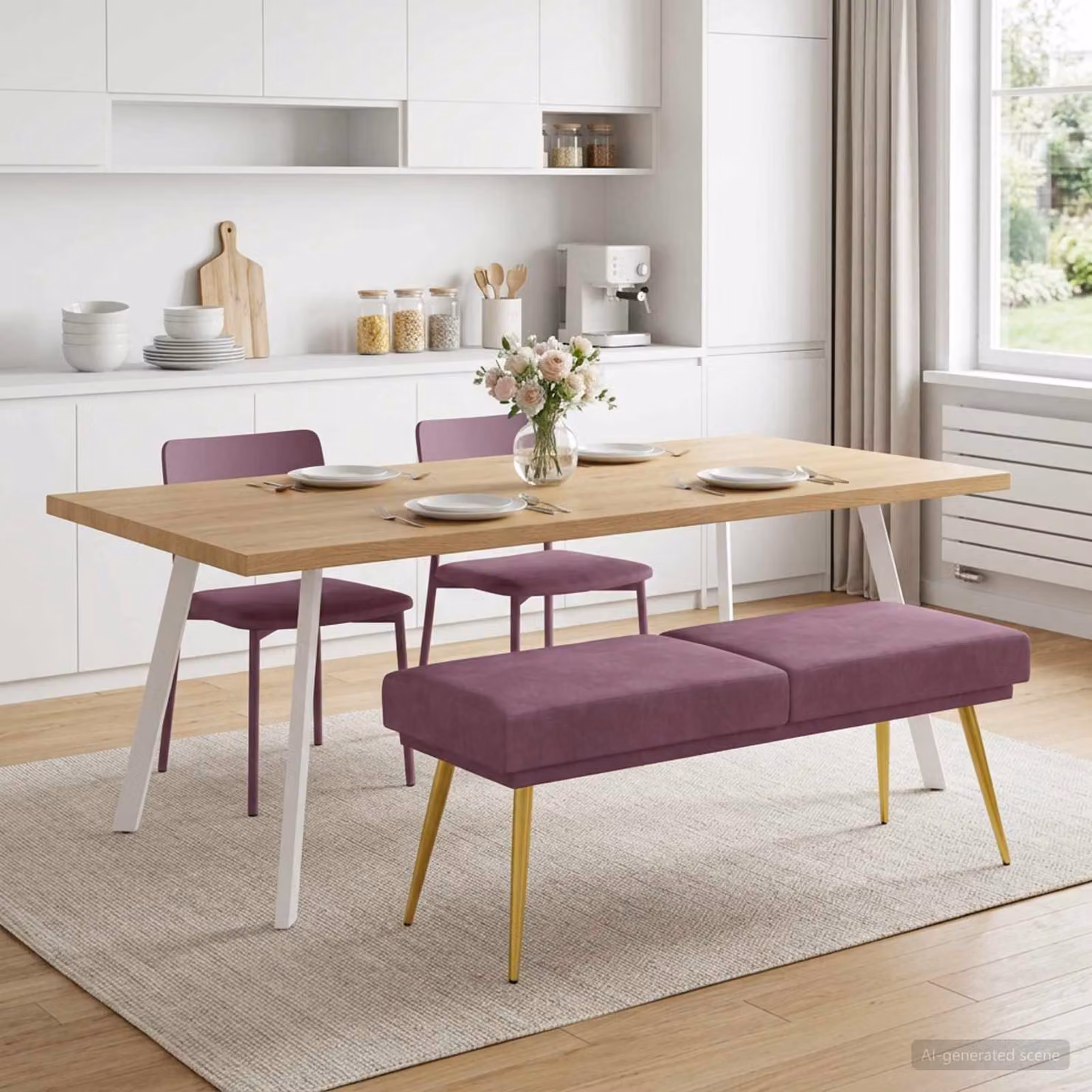 Panchina a doppio strato vidaXL in velluto viola L 120 x P 45 x H 46 cm