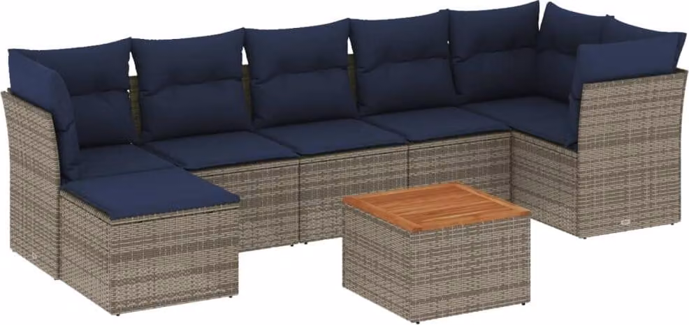 Set Divani da Giardino 8 pz con Cuscini Grigio in Polyrattan