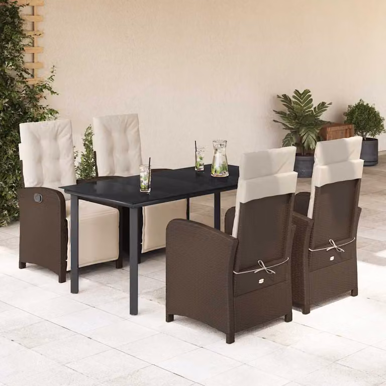 Set da Pranzo da Giardino 5pz vidaXL in Polyrattan Marrone con Piano in Vetro