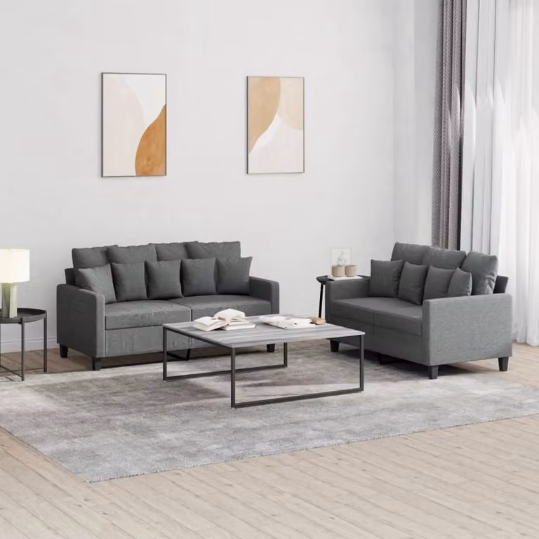 Maison Exclusive - Set divano a 2 posti con cuscini in tessuto grigio scuro