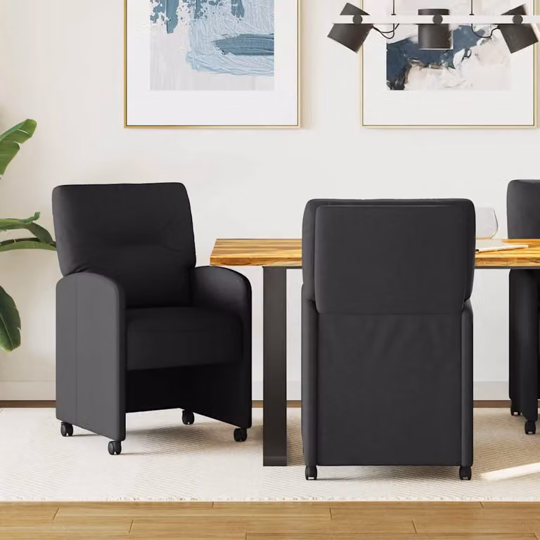 Set di 2 sedie da pranzo vidaXL con ruote e braccioli in tessuto nero L: 57 cm, P: 67 cm, H: 95 cm