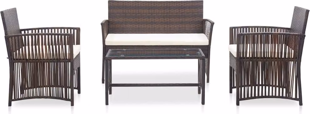 Set Divani da Giardino 4 pz con Cuscino in Polyrattan Marrone