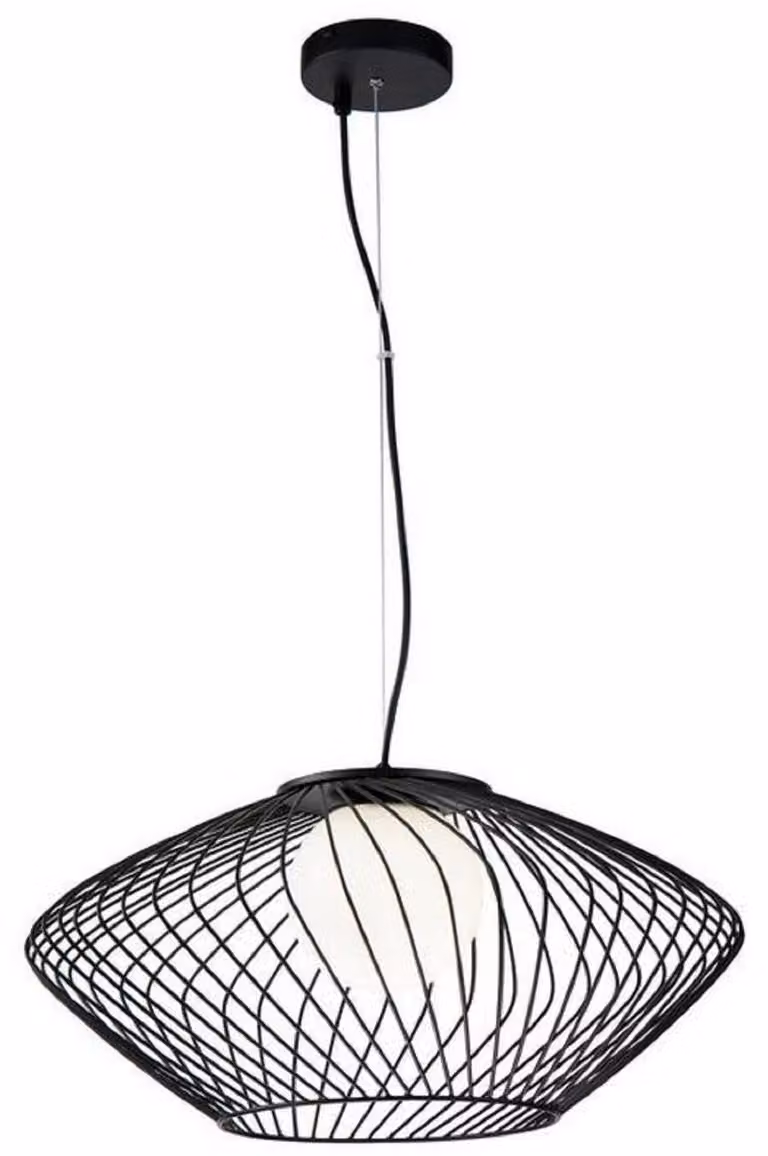 Casa Padrino lampada a sospensione nero / bianco Ø 52 x H. 24 cm - Lampada a sospensione in metallo regolabile in altezza con paralume in vetro