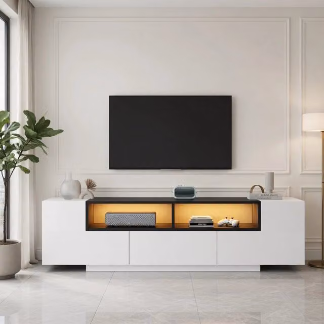 Cassettiera per TV bianca in truciolato lunghezza 180 cm