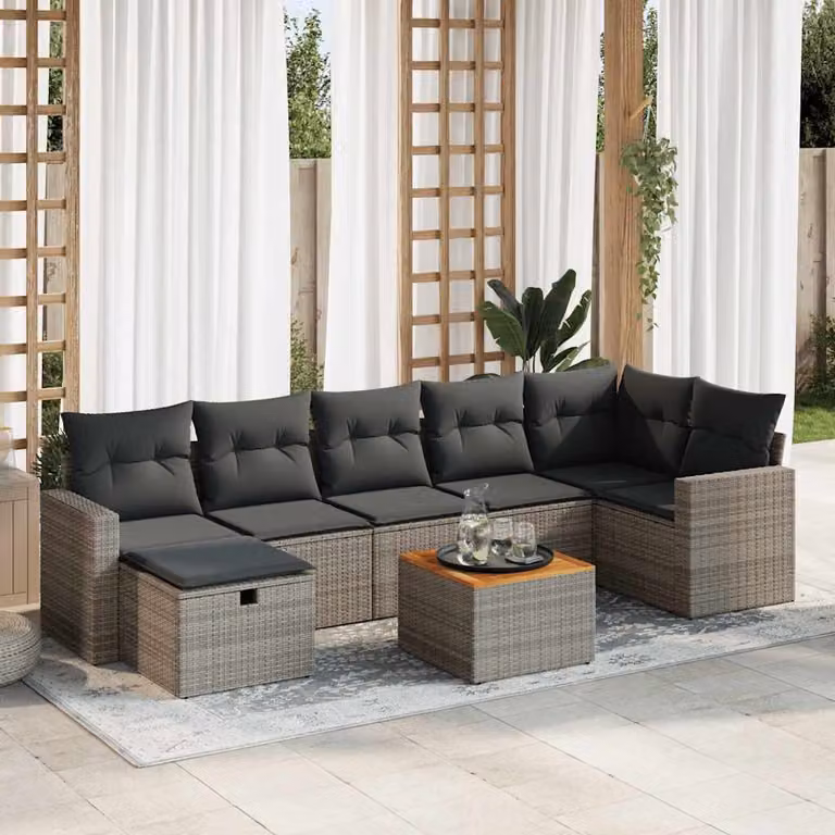Maison Exclusive - Set da giardino 8 pezzi con cuscini grigio in polyrattan