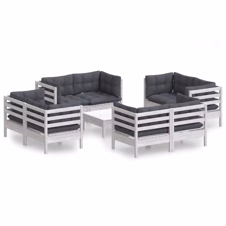 Set Divani da Giardino 9 pz e Cuscini Antracite Legno di Pino