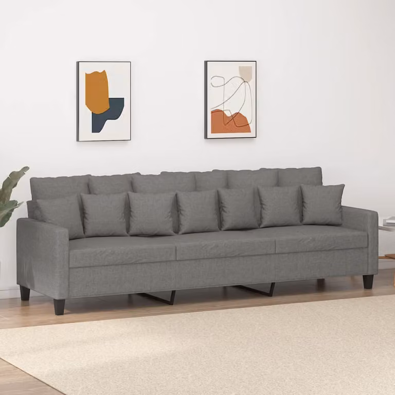 Divano esclusivo, 3 posti, color grigio scuro, 210 cm, rivestito in tessuto