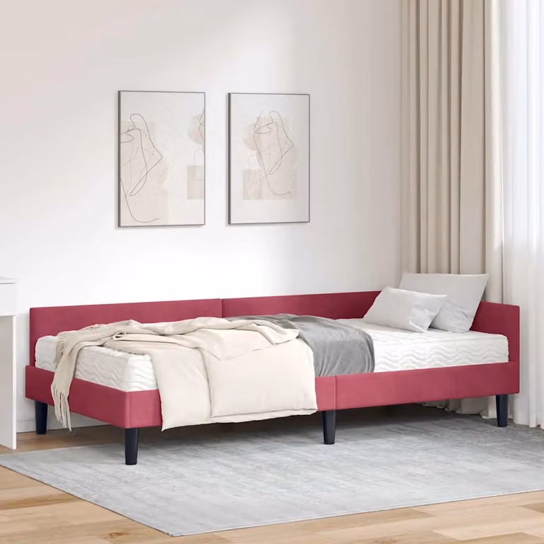 vidaXL Struttura Letto Angolare con 2 Materassi in Velluto Rosso