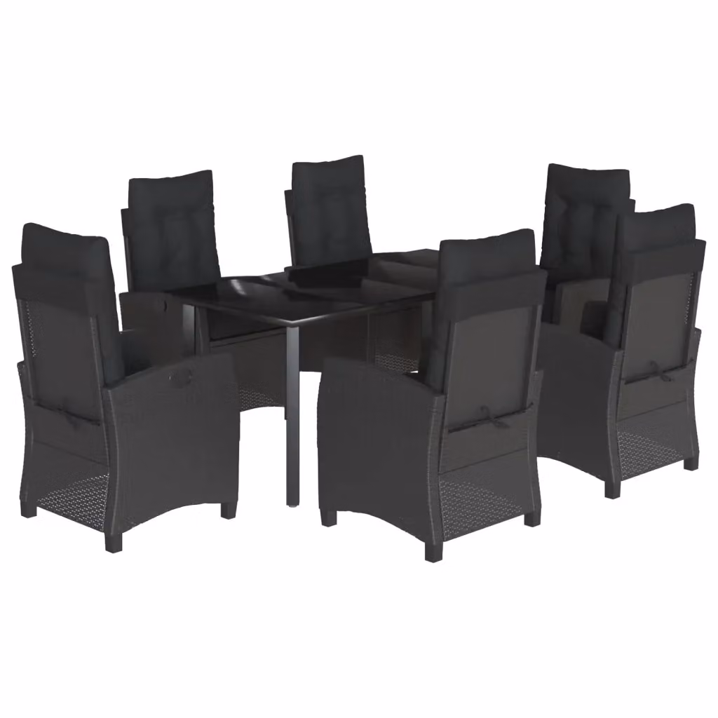 Set da Pranzo da Giardino vidaXL 7 pz in Polyrattan Nero con Piano in Vetro – 2
