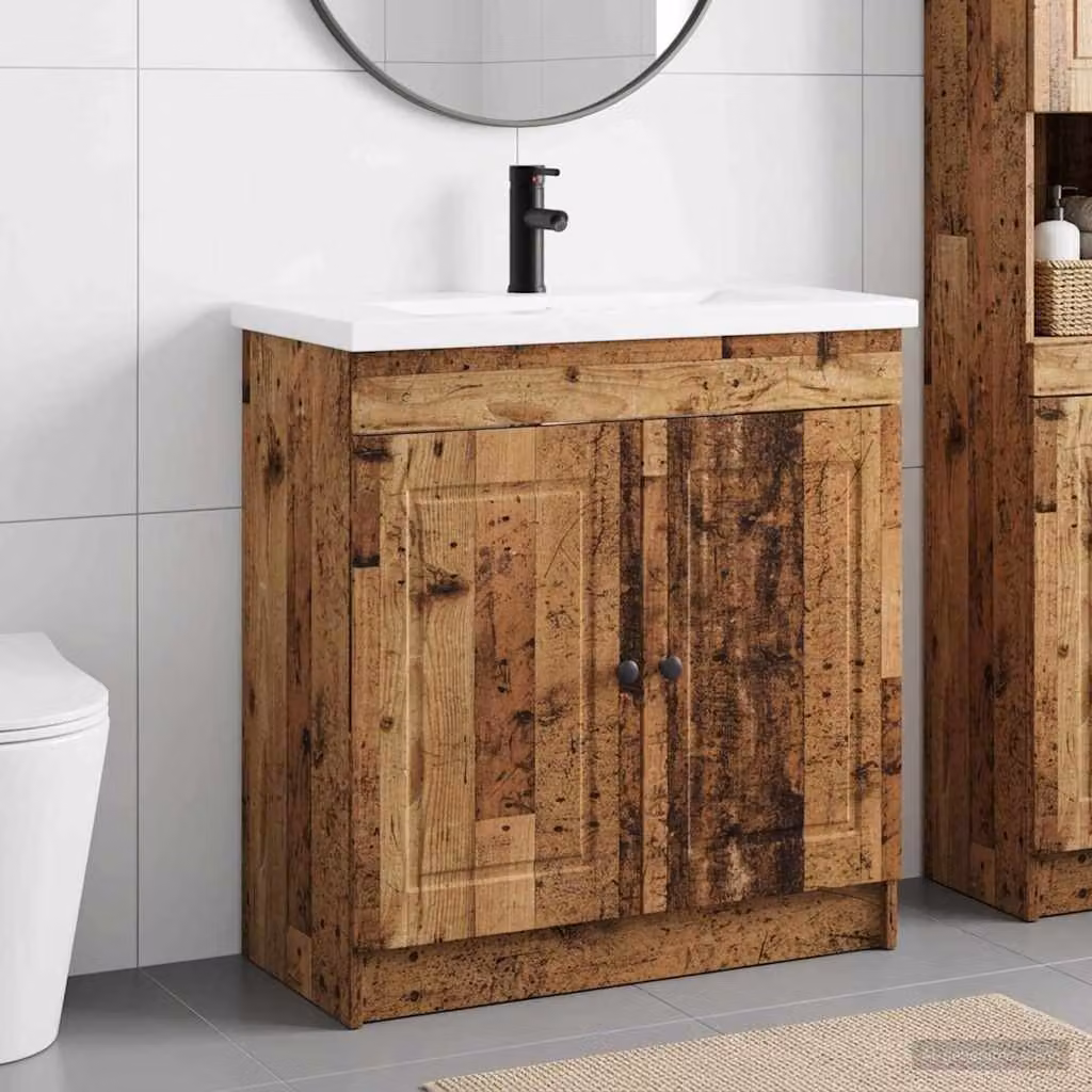 Set di mobili per il bagno vidaXL in legno antico marrone con ante a battente e ripiani interni L/P/H: 56 x 37,5 x 81 cm