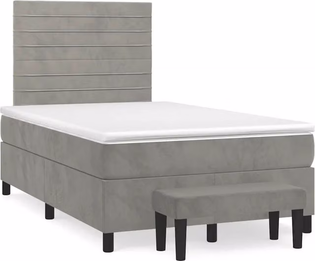 Letto a molle con materasso ibrido vidaXL in velluto grigio e bianco L/P/H: 120 x 200 cm