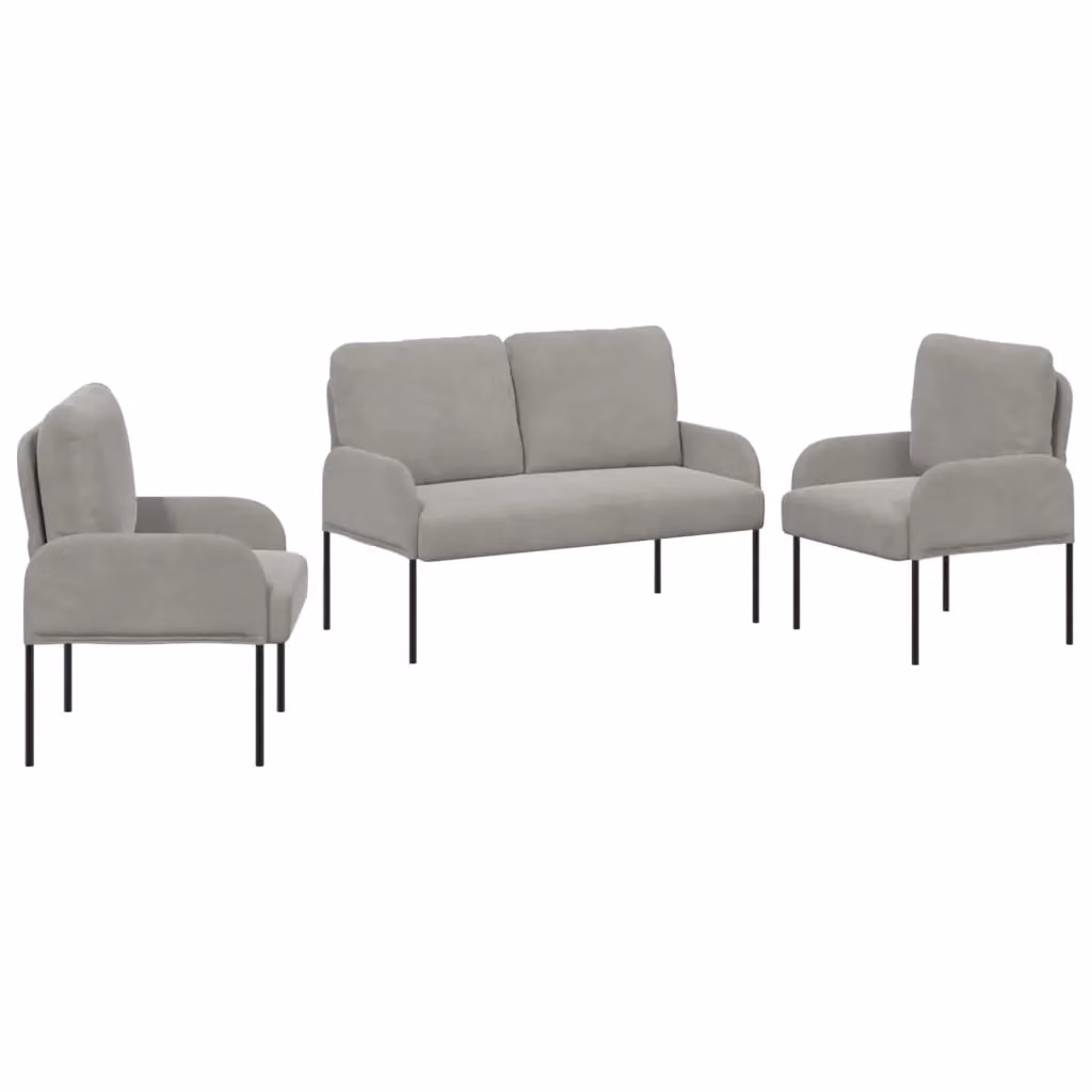 Set di divani 3 pezzi vidaXL in tessuto grigio e nero con design minimalista per soggiorno – 2
