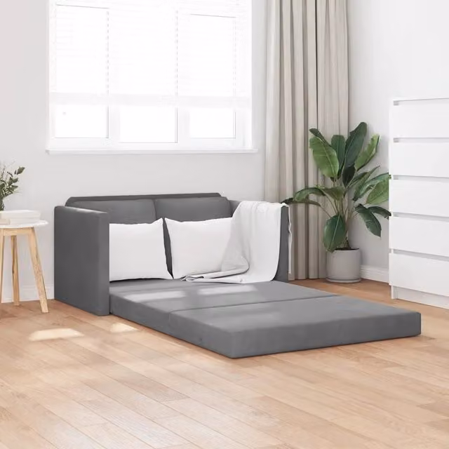 Divano Letto da Terra 2 in 1-Sofa Letto-Daybed Grigio Scuro 122x204x55 cm Velluto