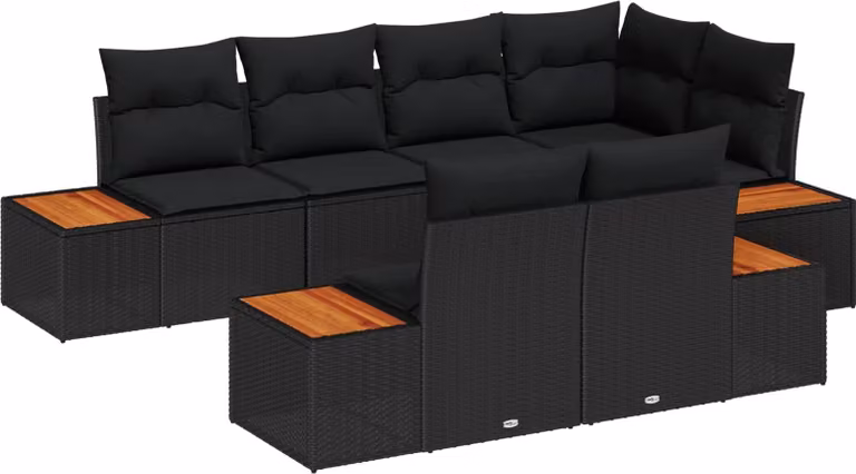 Maison Exclusive - Set da giardino composto da 7 pezzi, divano e poltrone, in rattan sintetico nero