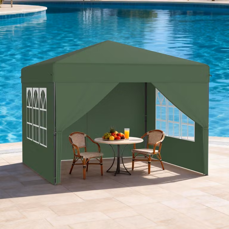 Tenda pop-up da esterno, 3x3 metri, verde, impermeabile, con altezza regolabile e dotata di 4 pareti laterali