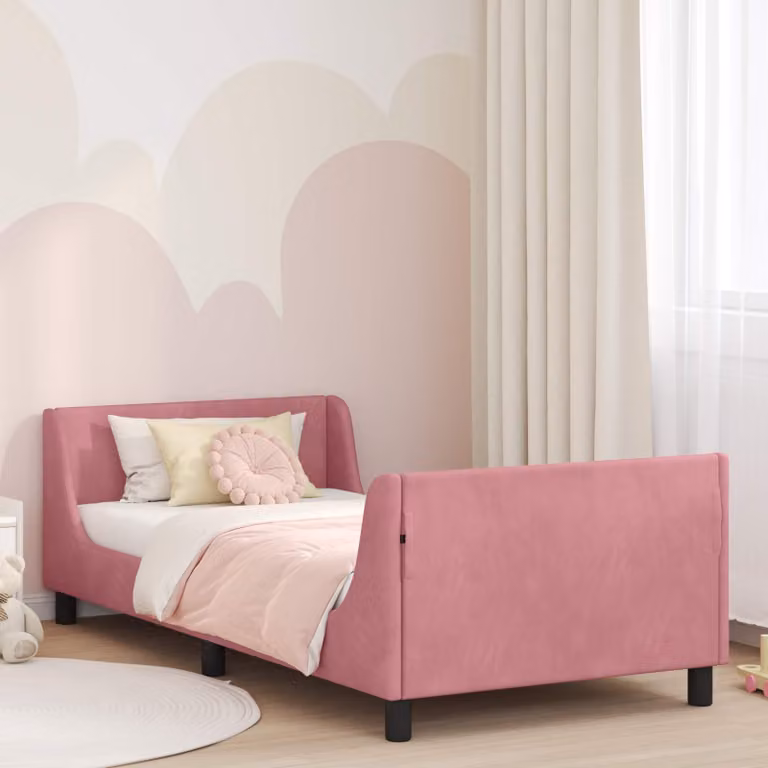 Struttura letto per bambini vidaXL in velluto rosa con testata, L 80 x P 200 cm