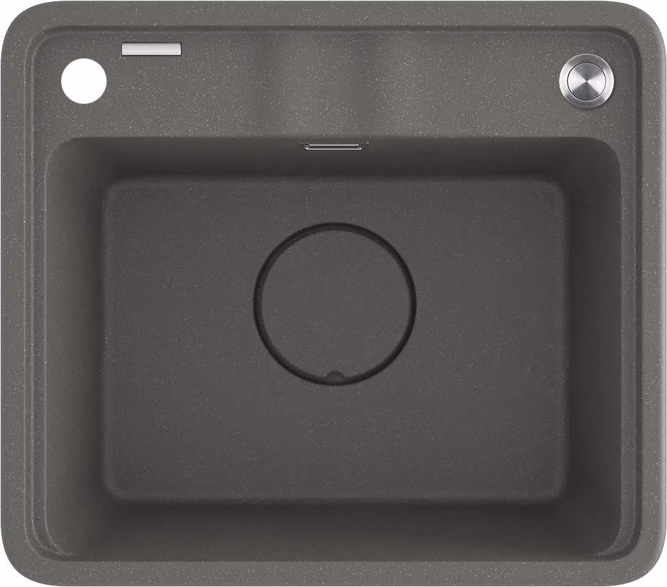 Deante Momi lavello in granito a 1 vasca con sgocciolatoio 55x44cm Antracite Metallizzato - Spina a incastro automatico, Installazione sottopiano
