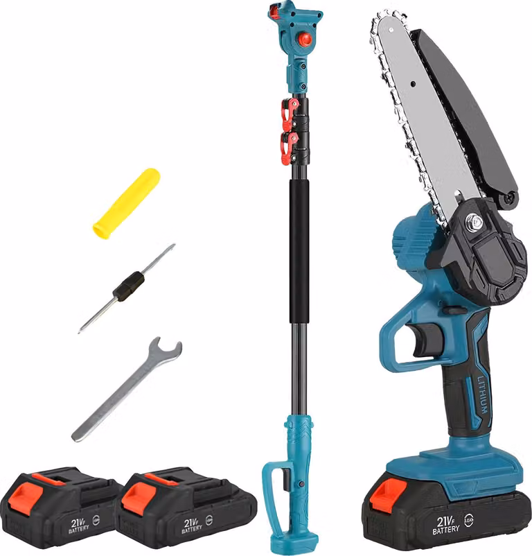 Motosega elettrica, asta telescopica, velocità variabile, 2 batterie