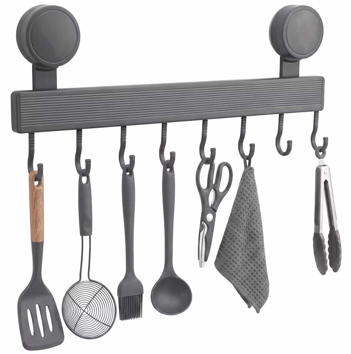 Gancio da cucina con ripiano e ganci regolabili, dotato di ventosa