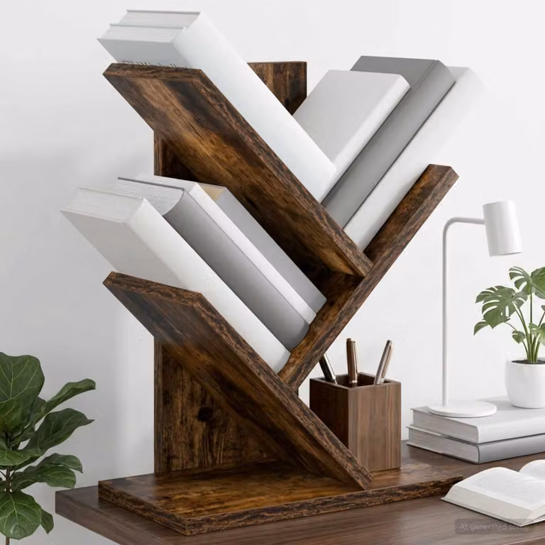Scaffale per Libri a Forma di Albero vidaXL con 3 Strati, Colore Marrone, L 30 cm x P 18 cm x H 40 cm