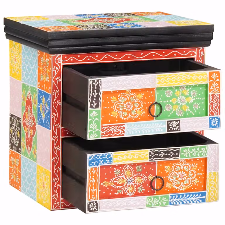 vidaXL Armadio da Notte Boho in Legno di Mango Multicolore L 40 x P 30 x H 40 cm