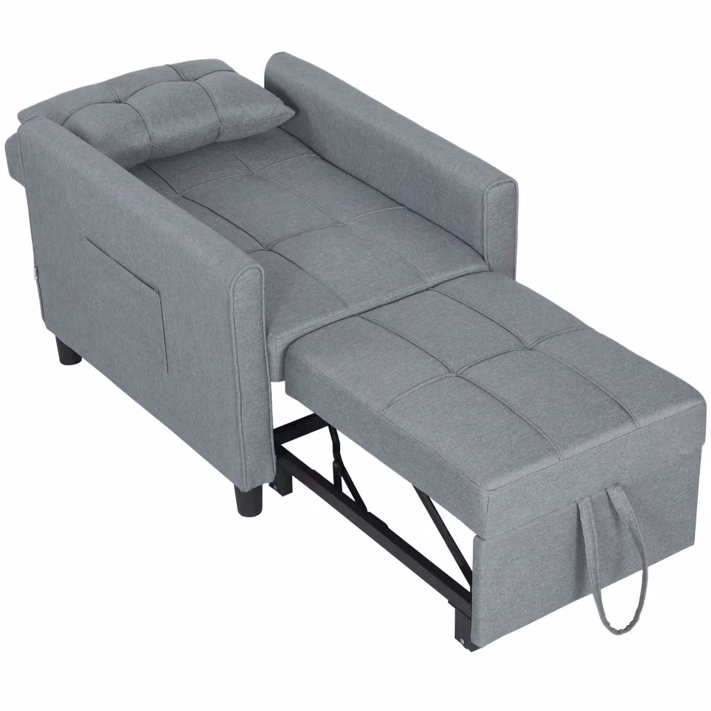 Divano Letto Pieghevole Click Clack Moderno con Schienale Regolabile e Braccioli, Grigio – 2