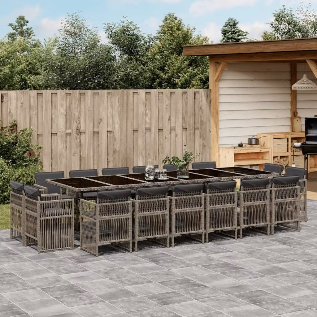 Maison Exclusive - Set da Pranzo da Giardino 17pz con Cuscini Grigio in Polyrattan