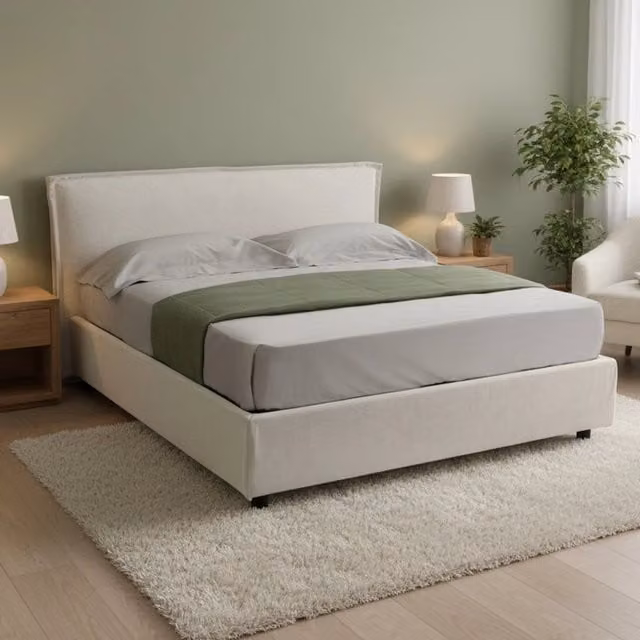 Letto Matrimoniale Brunate DMORA con Materasso Incluso, Beige, L: 160 cm x P: 200 cm – 1
