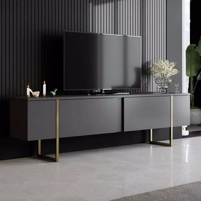 Abishia Mobile Porta TV con Cassetti in Legno e Metallo, Nero Antracite, L 180 x P 30 x H 50 cm – 1