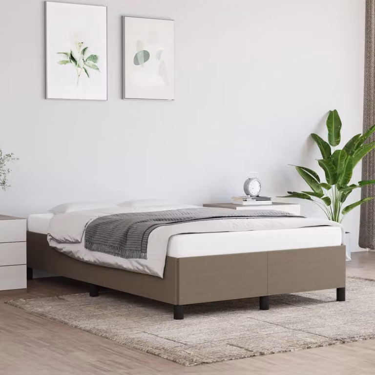 vidaXL Giroletto senza materasso in tessuto beige e grigio con struttura in legno e doghe piatte L/P: 120 x 190 cm