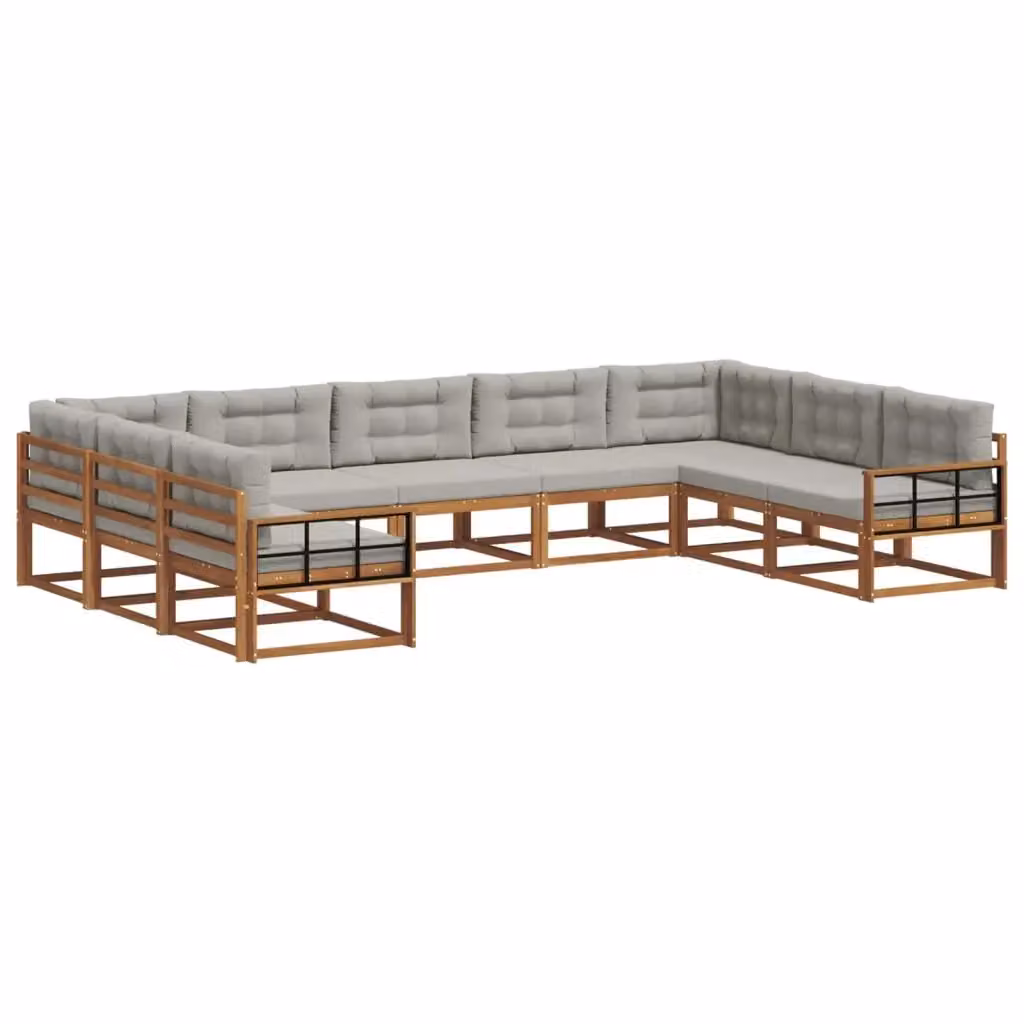 Set di divani da esterno a L vidaXL in legno di acacia con cuscini grigi – 2
