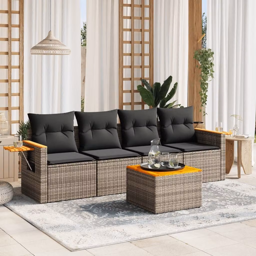 Maison Exclusive - Set Divano da Giardino 5 pz con Cuscini Grigio in Polyrattan
