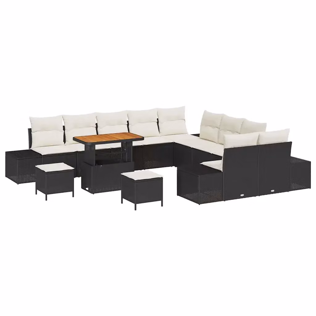 Set Divano da Giardino vidaXL 13 Pezzi a Forma di U con Cuscini e Tavolino Nero – 2