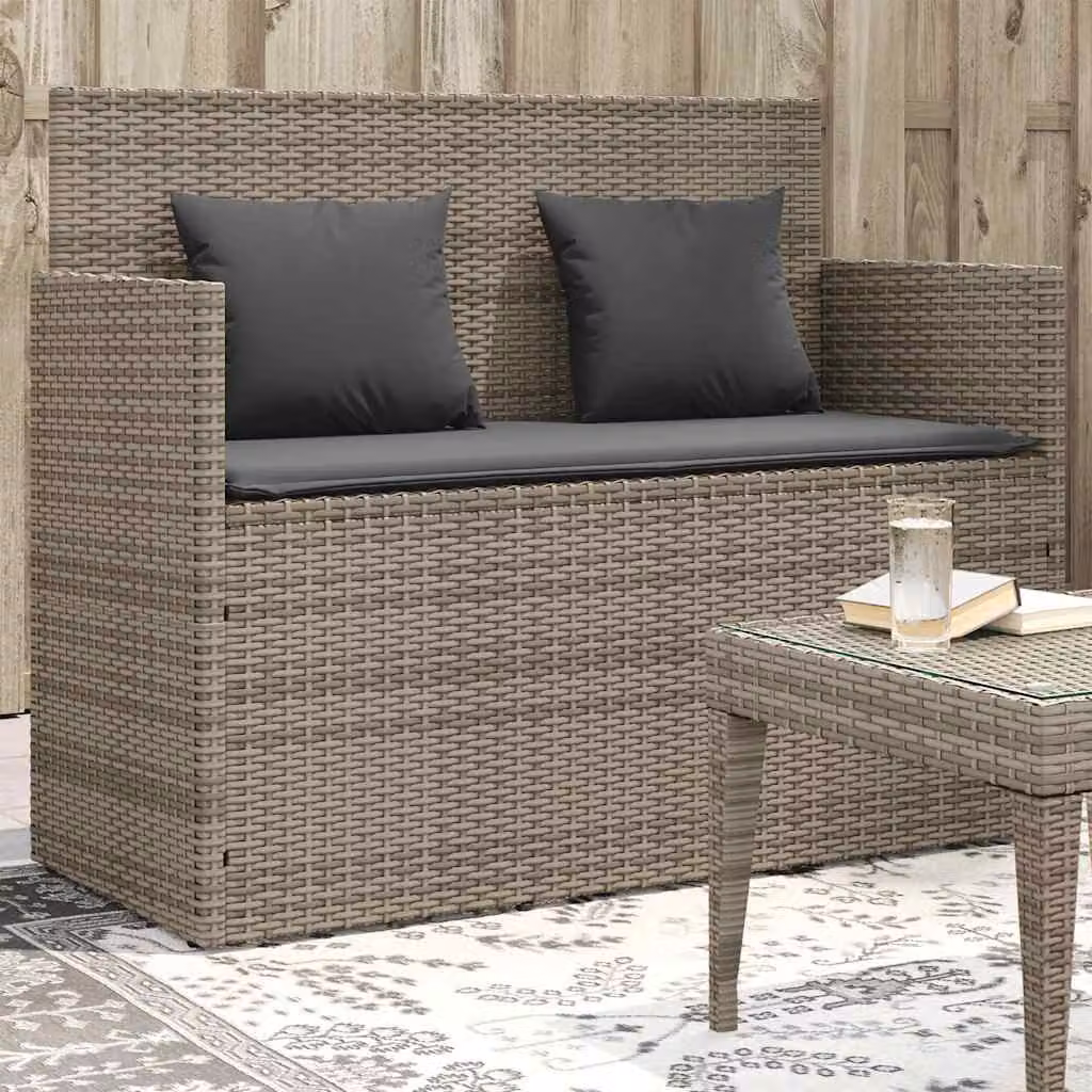 vidaXL Panca da Giardino Moderna in Polyrattan Grigia con Cuscini e Braccioli L: 120 cm, H: 90,5 cm, P: 50 cm
