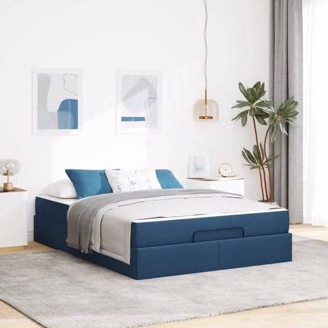 Letto con struttura imbottita e materasso in schiuma vidaXL Blu L: 160 cm, P: 200 cm, H: 203 cm