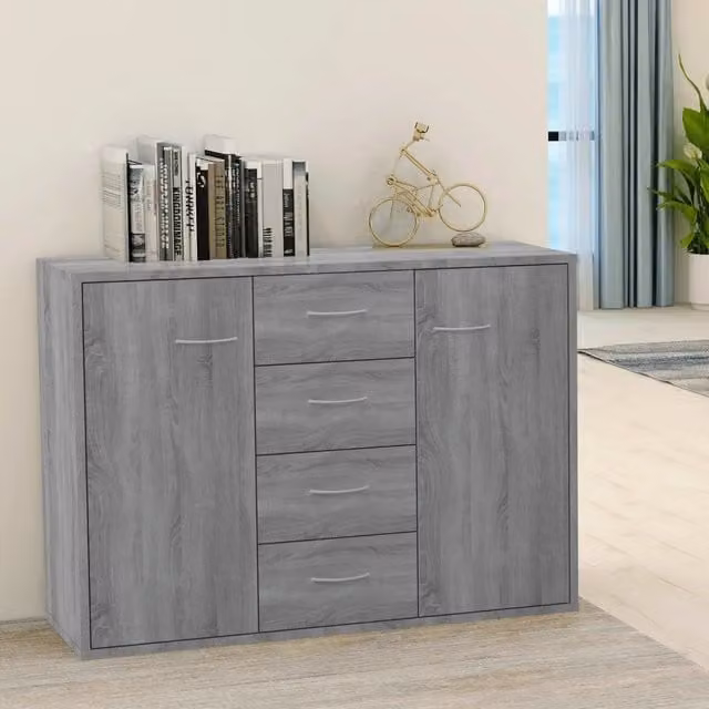Credenza sospesa vidaXL in legno MDF grigio con design minimalista L: 88 cm, P: 30 cm, H: 65 cm