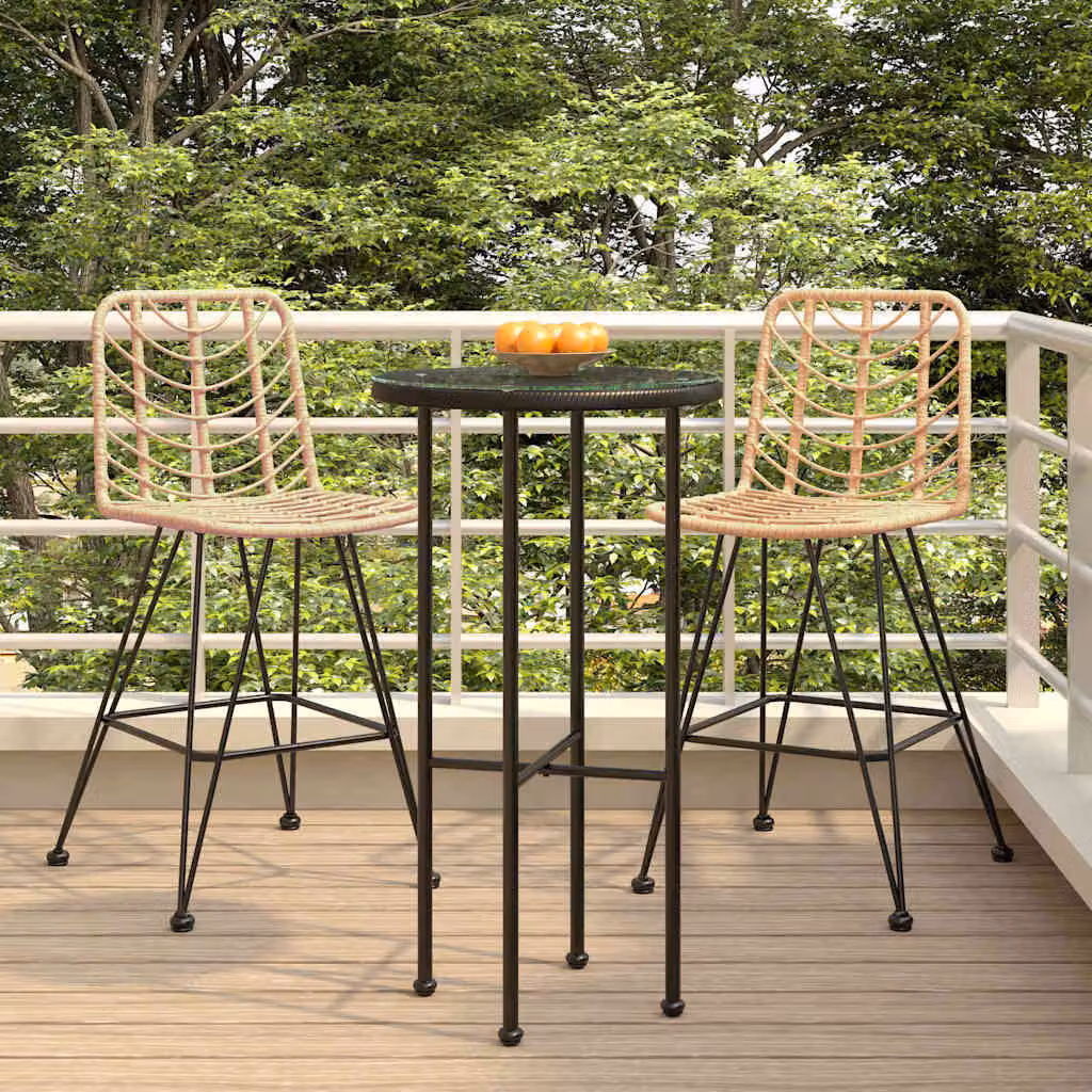 Set di 2 sgabelli da bar vidaXL in rattan PE e acciaio, colore beige e marrone, L/P/H: 45 x 56 x 103,5 cm