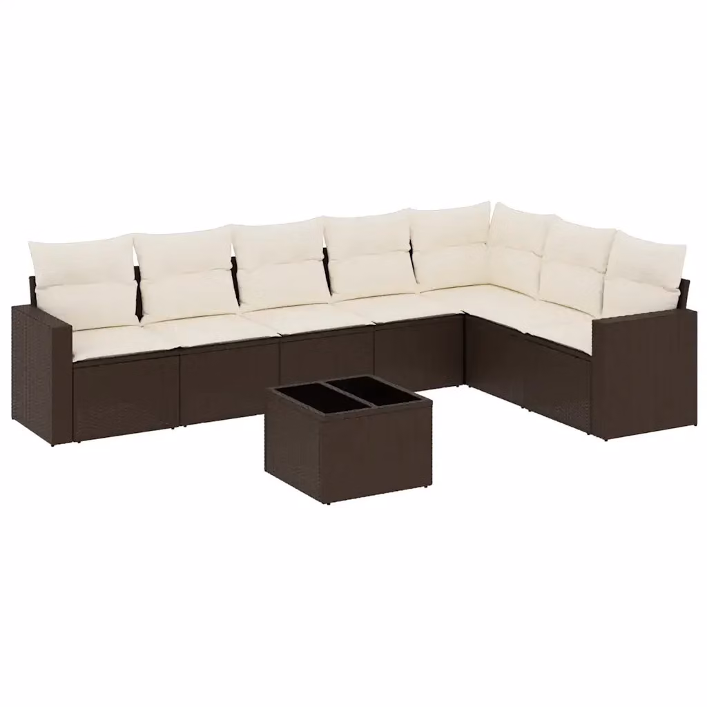 Set di divani da giardino vidaXL 8 pz in polyrattan marrone con cuscini bianchi e tavolino da esterno – 2