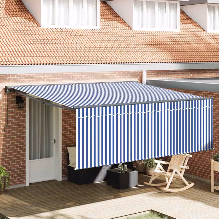 vidaXL Tenda retrattile in poliestere e alluminio Blu e Bianco L: 400 cm, P: 300 cm