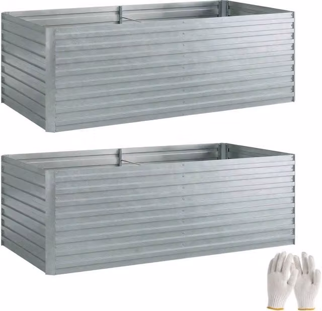 Set di 2 Aiuole Rialzate Giordanoshop in Acciaio Galvanizzato Argento per Orto e Giardino L/P/H: 180 x 90 x 60 cm