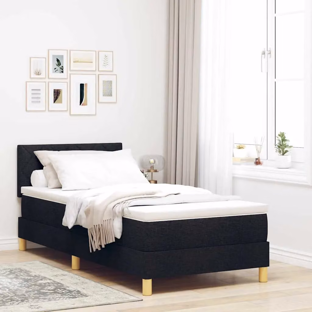 Letto moderno vidaXL con illuminazione LED sottostante e porta di ricarica USB, rivestimento in tessuto nero, L/P/H: 200 x 90 x 93 cm – 1