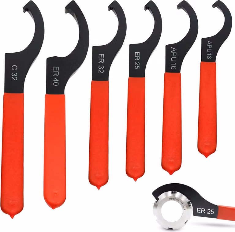 Set di 6 chiavi a bussola, completo di chiave a uncino, chiave a "C", realizzate Acciaio al carbonio, adatte per macchinari e veicoli