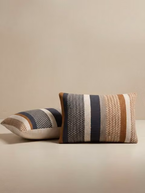 Set di 2 cuscini rettangolari a righe Kenay Home, blu e marrone, in cotone, L 40 x P 40 x H 40 cm