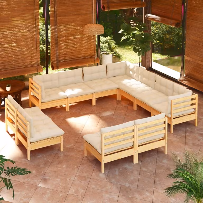 Maison Exclusive - Set Divani da Giardino 11 pz con Cuscini Crema Massello di Pino