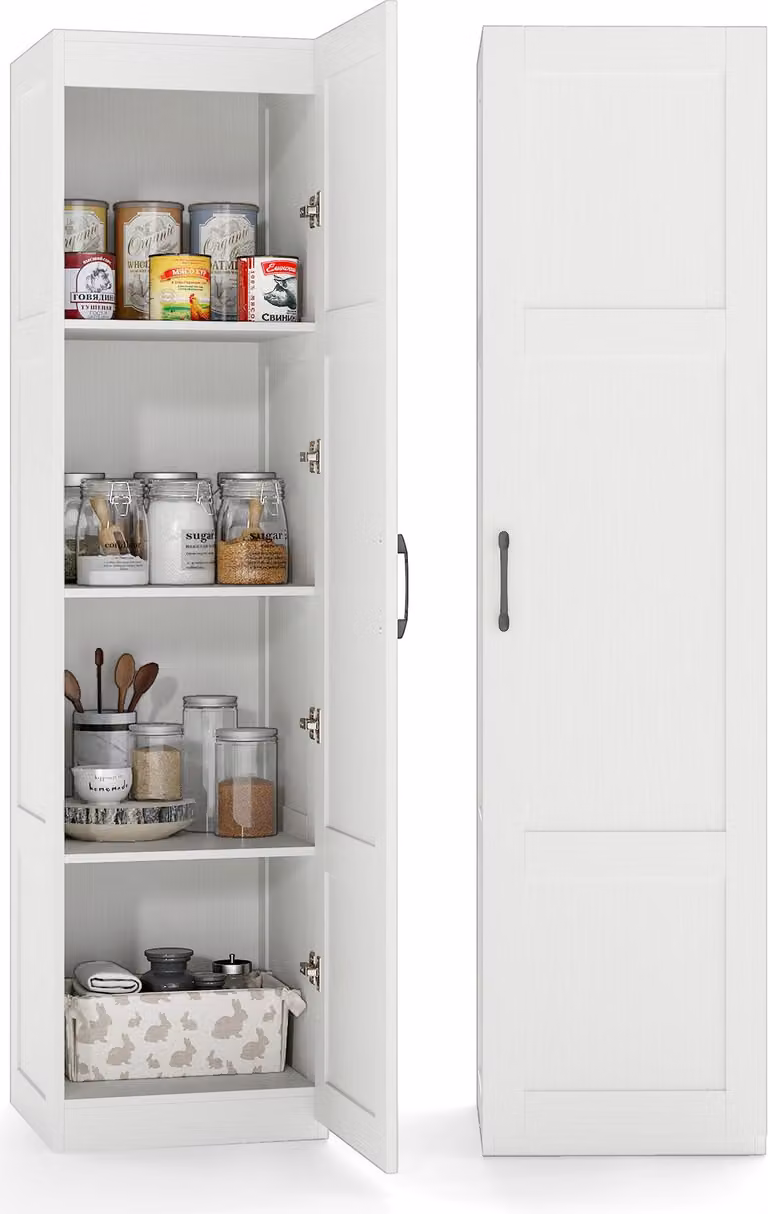 COSTWAY Armadio alto a 4 livelli, armadio stretto, armadio a pavimento con anta, organizer 40 x 37,5 x 150 cm, bianco