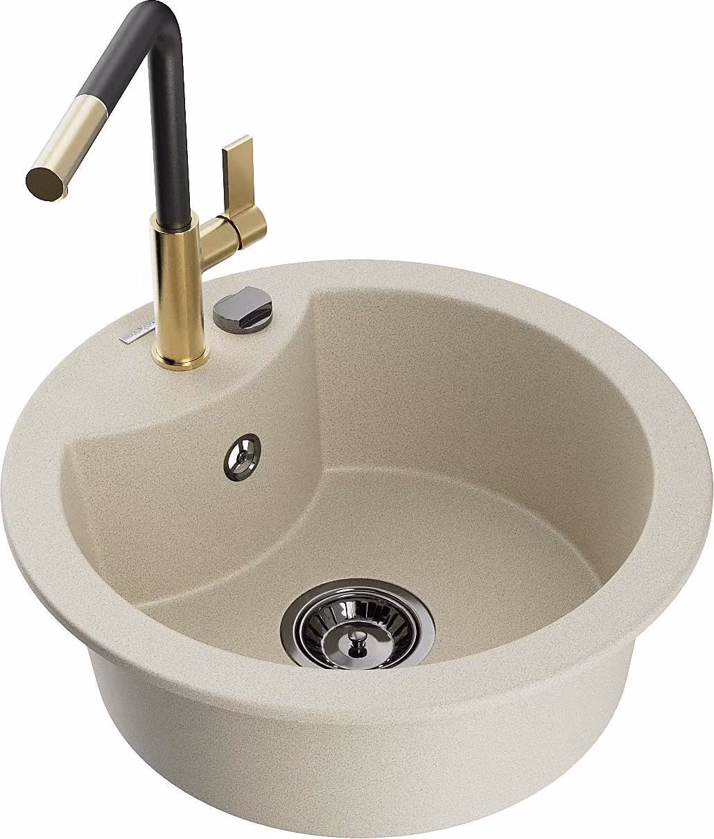 Mexen Diego lavello in granito a 1 vasca con miscelatore da cucina Flora, beige - 6512-69-670401-57-B