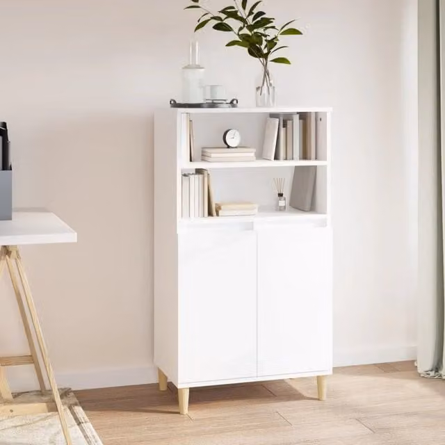 Buffet credenza cassettiera mobile contenitore organizer per cucina e soggiorno in legno composito bianco H: 110 cm, L: 60 cm, P: 36 cm