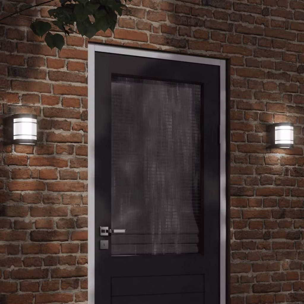 Set di 2 applique da esterno vidaXL nere in acciaio inossidabile e vetro con montaggio a parete e illuminazione up-down