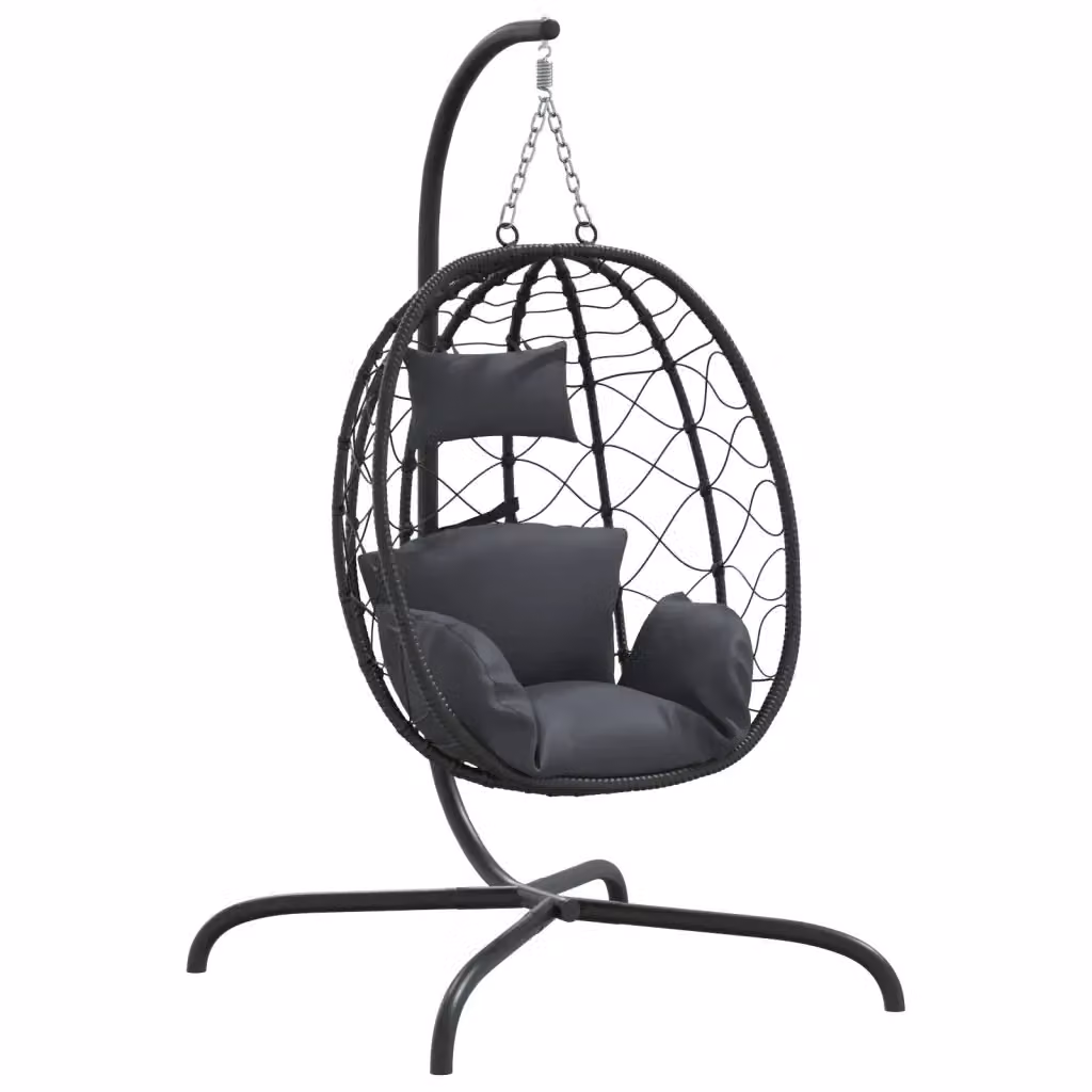Poltrona sospesa a uovo vidaXL in polyrattan e acciaio con cuscino antracite per giardino e esterno – 2
